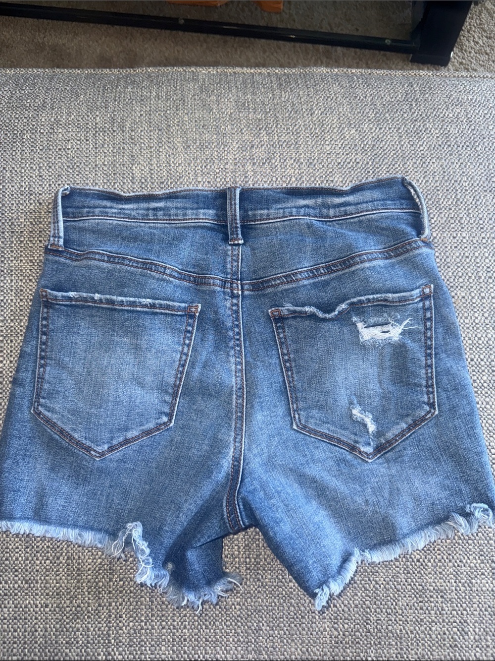 Mudd Blue Distressed High-Rise Button-Fly Denim Shorts - Picture 4 of 10